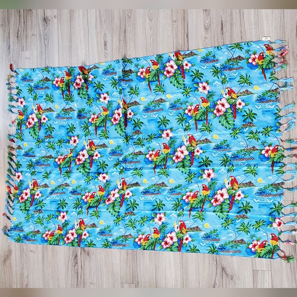 Handpainted Pareo Multi-Way Sarong Wrap, Vibrant Parrot/Palm Trees/Tropical NWOT